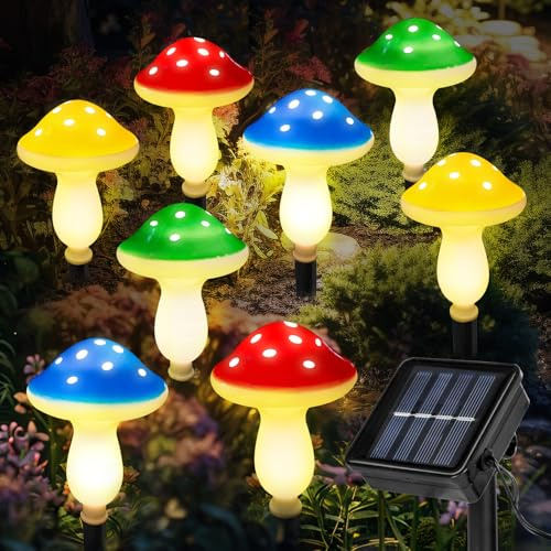 Kyduu 8 Stück Pilze Solarlampen für außen Garten, Gartenleuchte wasserdichte Wegeleuchte, Solarleuchten Gartendeko für draußen, Gartendeko Solarleuchten für Außen, Solar Pilz Garten Pfahl Lichter