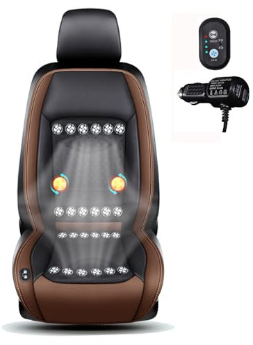 Kühlender Autositzbezug Vordersitze, 12V-24V Belüfteter Autositzauflage mit Massage, Gekühlter Fahrersitz Sitzkissen Schonbezug Universal Fit Autositzzubehör für Auto, SUV, LKW, MPV, 1 Stück (Braun)
