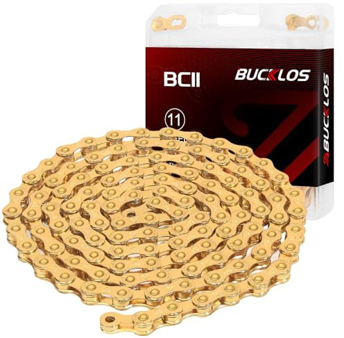 BUCKLOS 6/7/8/9/10/11/12 Speed Bike Chain,Bicycle Chain for Road Bike/E-Bike/Mountain Bike/MTB/Shimano SRAM,Half/Full Hollow Bike Chain Silver/Gold 1/2 x 11/128 Inch 116 Links with Quick Link