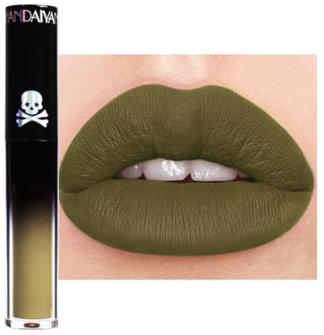 GL-Turelifes Halloween Lipgloss Matt Lippenstift wasserdicht Schwarz Grün Blau Lila Samt Lippenstift für Maskerade, SFX, Kostüm, Cosplay, Halloween Make-up (04, 1 Stück)