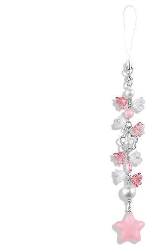 Mabor Blumen Sterne Handyanhänger,Phone Charm Rosa Süße Handy Schlaufe Handykette Universal Taschen Anhänger Schlüsselanhänger Stern Y2K Taschen Charms Damen Kamera Anhänger