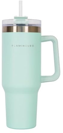 Flamingueo Mug Isotherme - Gourde en Acier Inoxydable, Thermos Café avec Paille, pour Boissons Froides 24h et Chaudes 10h, 1,18L