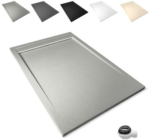 Plato de Ducha Antideslizante y Antibacteriano, Plato Ducha Resina Resistente a Agentes Químicos, Incluye Rejilla Desagüe Ducha y Válvula (Ral 7030 CEMENTO, 80 x 140)
