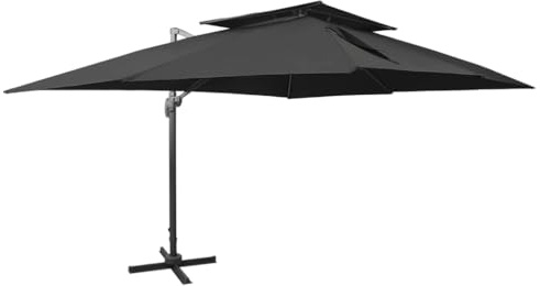 vidaXL Ombrellone da giardino a sbalzo con doppio piano nero 400x300 cm