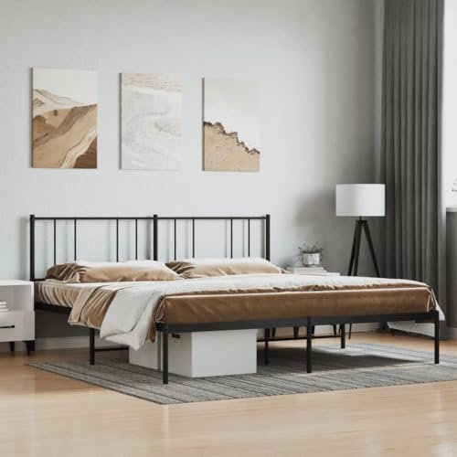 Myheimly Bettgestell, Bettrahmen mit Kopfteil Fußteil, Metallbett Bett mit Lattenrost, Doppelbett Gästebett Schlafzimmer, Metall Schwarz,mit Kopfteil,180 x 200 cm