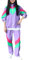 Generisch 80er Jahre Outfit Damen Set, T-Shirt, Tutu, Gürteltasche, Stirnband, Ohrring, Halskette, Netzhandschuhe Bauchtasche Bunt Neon Pinker Body
