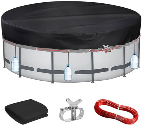 PATWING Wetterfeste Poolabdeckung Rund Ø 564 Für Ø500-560cm Pools, UV-resistente Poolplane für INTEX & BESTWAY Pools, Drahtseil und Spannschloss zur Sicherung (564x30cm (Mit Stahlseil & Seilspanner))