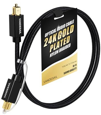VANDESAIL TOSLINK Optical Audio Cable - 2ft/0.6M, Slim Braided Fiber, Digital Optical Audio Cable for Soundbar Gold-Plated Compatible with PS4, Xbox, Samsung,TV