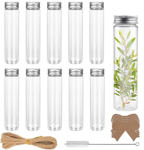 Ksnowqi 12 Stück 110ml Reagenzglas Kunststoff Schraubverschluss, Reagenzgläser Plastik mit Deckel, Sensorik Flaschen, Kunststoff Reagenzgläser, Plastikröhrchen für Blumen Süßigkeiten Perlen 44