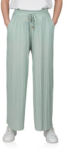 DENIMFY Palazzo Hose Damen Sommer 7/8 Culotte DFBrenda Hohe Taille Weites Bein Sommerhose Stoffhose Knöchellang Elastische Taille Taschen Einfarbig, Größe:S, Farben:Jadeite Green