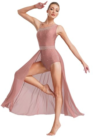 Xnihocha Costume De Ballet pour Femmes Tenue De Gymnastique Justaucorps Robe Ballet avec Jupe Asymétrique Tenue Danse Gymnastique Vêtements Danse