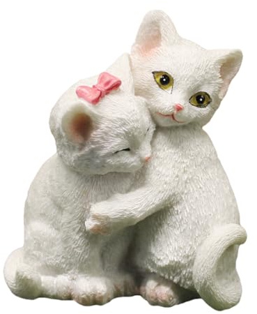 Generisch Cat Couple Figurine, Modern Animal Sculpture, Shelf Decoration, Cute Desktop Ornament, Small Zen Inspired Art Statue for Living Room, Yoga Studio, or Display 2.56x1.57x2.95 Inches