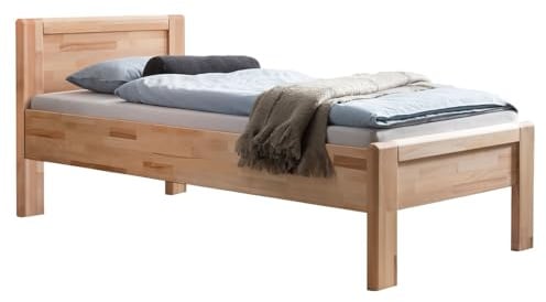 HOMELIV. Ewen Seniorenbett, 90x200 cm, Kernbuche Natur | Kernbuche-Seniorenbett, ohne Schubkasten, mit Komforthöhe, mit Auflageleisten, belastbar bis 160 kg, 90x200 cm, Natur