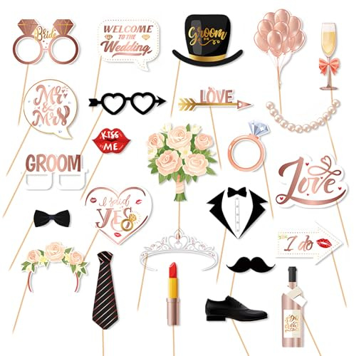 25 Stück Fotobox Requisiten Fotobox Accessoires Hochzeit Photo Booth Foto Requisiten Foto Booth Zubehör für Verlobung Hochzeit Party