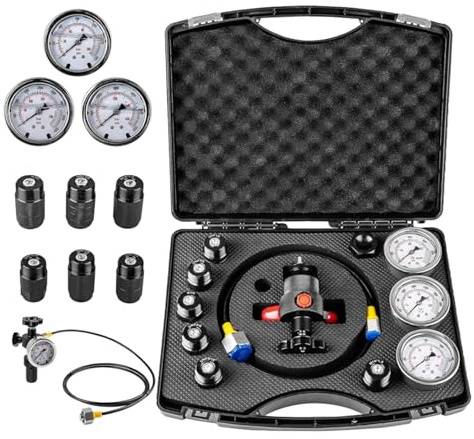 JIMINHUIXIN Kit Recharge Azote Accumulateur Hydraulique | Système de Test de Pression d'Azote avec Fonction Détendeur | Inclut 3 Jauges (1500PSI/4000PSI/6000PSI), 7 Raccords et 1 Flexible à Gaz