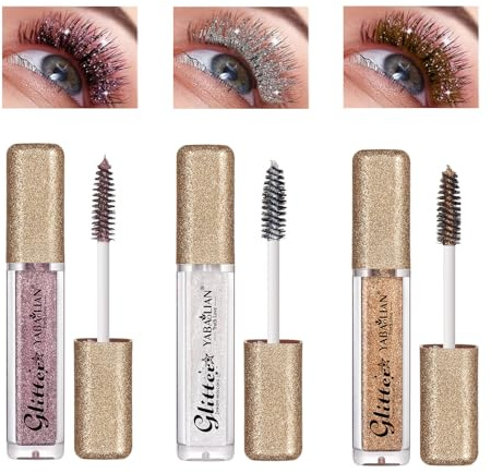 3 Farben Lash Diamond Glitter Mascara, Flüssig Glitzer Mascara | Bunt Mascara, Wasserdicht, Lang Anhaltende Verlängerung Charmante Augen Make-up, Glitzer Wimperntusche für Party, Karneval