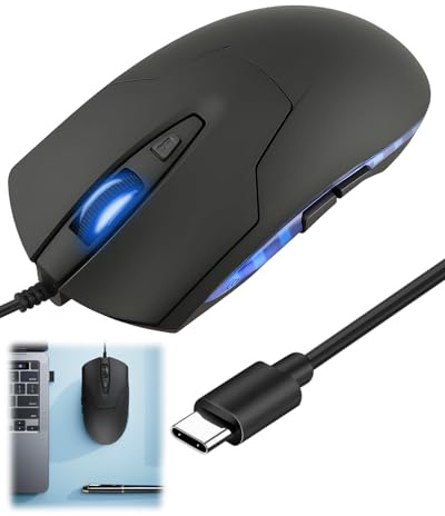 Wired USB C Mouse 6-Button Quiet Click Computer Silent Gaming Mouse Type-C