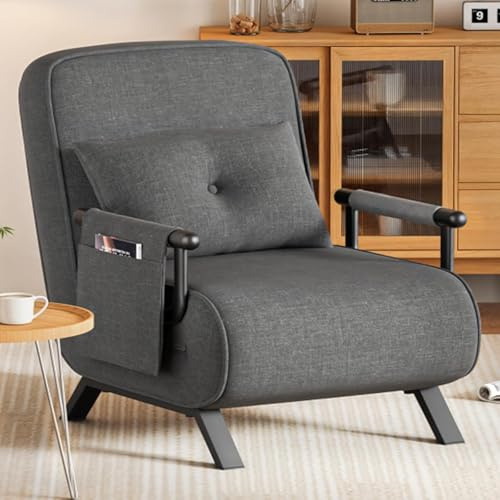 APICIZON Schlafsessel mit Bettfunktion, Sofa mit Schlaffunktion, Schlafsofa mit Verstellbarer Rückenlehne, Schlafcouch mit Aufhängetasche, Klappsofa, Gästebett, Leinen Dunkelgrau, 190 x 69 cm