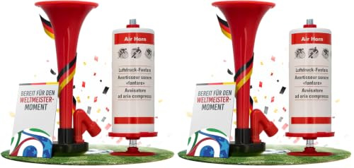 cartrend Fanfare Luftdruck, luftbetriebenes Horn, vielseitige Nutzung als Hupe im Straßenverkehr, Fußballspielen, Partys, rot (Packung mit 2)