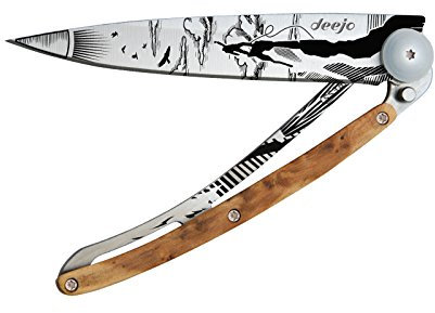 Deejo Taschenmesser EARTH BERGSTEIGER, 37 g, Stahl AISI 420, Liner-Lock, Wacholderholz, Gürtelclip, Deejo-Box