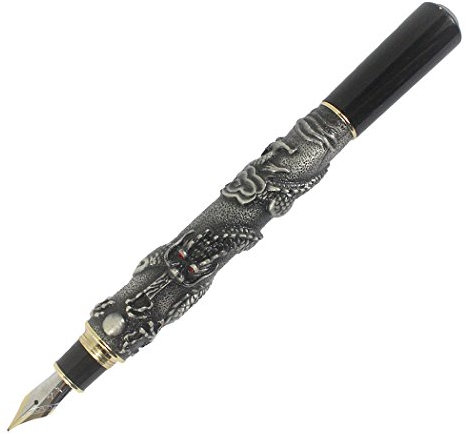 Xiaoyu Jinhao Chinese Dragon Fountain Pen - Ancient Silver