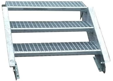 Srm-Design 3-Stufen-Stahltreppe, Breite 100 cm, Geschosshöhe 40-60 cm, Robuste Außentreppe, Wangentreppe, Stabile Industrietreppe für den Außenbereich, Silber, Legierter Stahl