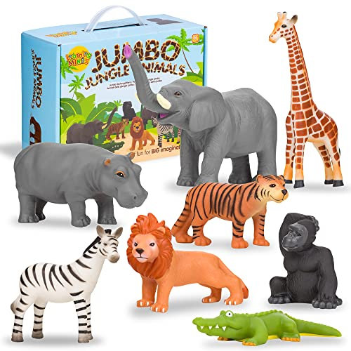 Learning Minds Jungle Animal Figures - Set of 8 Jumbo Zoo Animals For 1, 2, 3 Year Olds - Toy Safari Animals For Kids Age 18 Months Plus - Toys For 1 Year Old Boys - Suitable From 18 Months