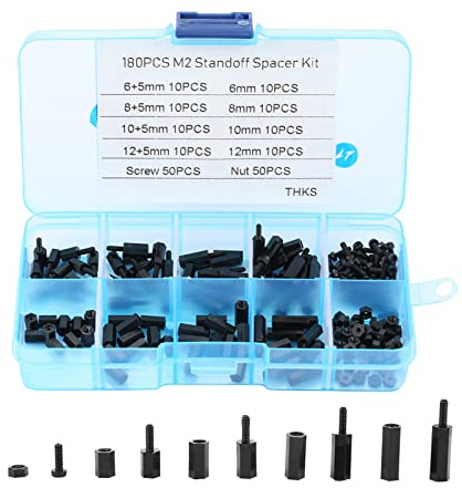 Hex Spacer Schraube Mutter Standoff, Akozon 180 Stück Schwarz Nylon M2 Männlich Weiblich Abstandshalter Schrauben Muttern Sortiment Kit mit Box