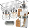 Mason Jar Bathroom Accessories Set- 6PCS - Lotion Soap Dispenser,Toothbrush Holder,2 Apothecary Jars(Qtip Holder), Soap Dish,Storage Organizer Basket - Rustic Farmhouse Decor (Brushed Nickel)