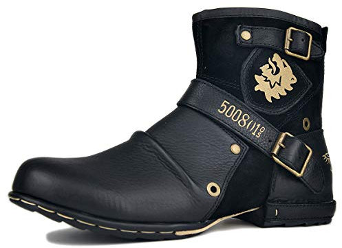 OSSTONE Chukka Stivali Cowboy Biker Boots Maschio Mens motociclo Botas cerniera su in Pelle Vitello Western retrò stile Uomo Caviglia Stivaletti Boots OS-5008-1-N-S，Camoscio Nero，US7
