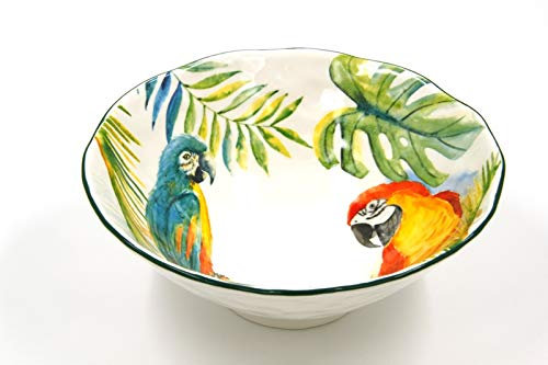 Royal Family Saladier Jungle Parrots en céramique artisanale de style tropical
