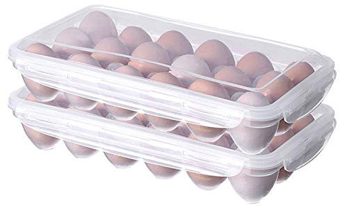 XBY-US 2 Pack Covered Egg Holders,Egg Holder For Refrigerator,egg Storage Container,Plastic Refrigerator Egg Trays,Deviled Egg Tray Carrier with Lid Fits 18X2 Eggs(36 Eggs)