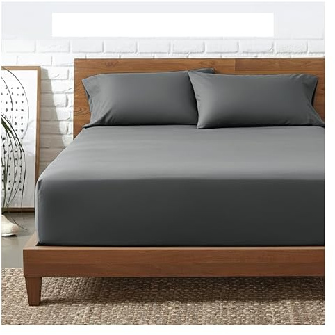 Funky Gadgets Super King Fitted Sheet, Charcoal- 100% Egyptian Cotton Deep Pocket 12 Inch (30cm) Bed Sheets, 300 Thread Count Cotton Bedding Fitted Sheets SuperKing, Breathable Bedsheet (180 X 200)