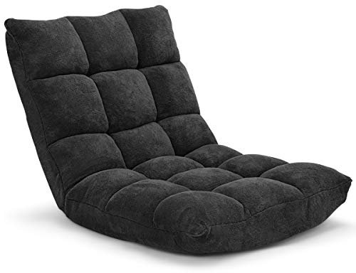 GIANTEX Bodenstuhl, Bodensessel gepolstert klappbar, 14-stufig verstellbares Bodenkissen mit Rückenlehne, Faules Sofa Meditationsstuhl Fensterstuhl (schwarz)