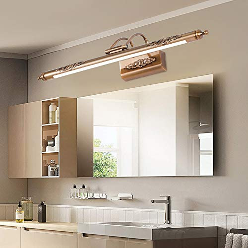 11W Antik Spiegellampe Spiegelleuchte Badezimmer LED Retro Verstellbar Badleuchte Vintage Metall Kupfer, Wasserdicht Retro Make-up Licht, Wände Spiegelschrank Schminkleuchte Natürliches Licht, D65cm