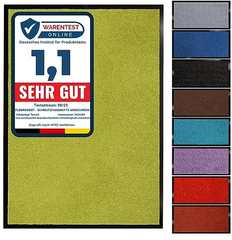 Floordirekt Schmutzfangmatte Monochrom | Fussmatte in 10 Größen & 8 Farben | Türmatte für innen & außen (90 x 150 cm, Limone)