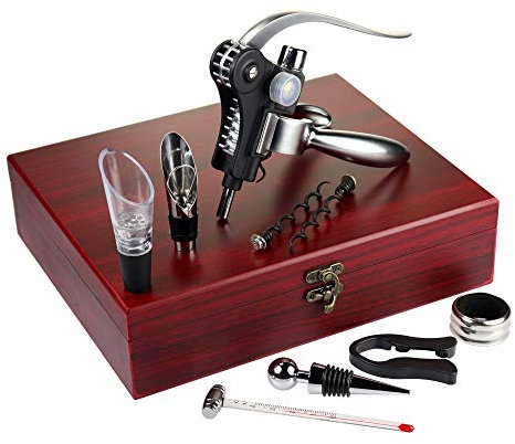 AMAVEL Wein Sommelier Set (10-teilig): Das perfekte Wein Geschenk mit Korkenzieher als Weinöffner, Weinbelüfter, Weinausgießer und mehr Zubehör | Geschenkbox zum Geburtstag, Weingeschenke Geschenkset