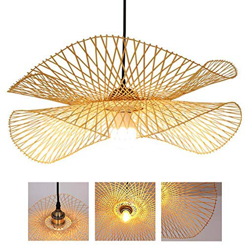 E27 Suspension Lumineuse Salle À Manger Lampe Suspendue Bambou Tissé À La Main Rotin Naturel Pendentif Plafonnier Créatif Abat-Jour Lustre Pour Restaurant Chambre Cuisine Couloir Bureau,55cm