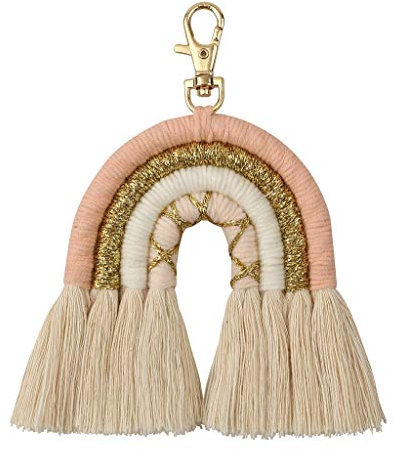 zrshygs Regenbogen Schlüsselanhänger Frauen Boho Schlüsselhalter Schlüsselring Makramee Tasche Charme Auto hängen