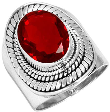 Jeweloporium Roter Rubin-Simulationssilberring, Größe 66 (21,0), 925er Sterlingsilberring für Damen, ovaler Edelstein, handgefertigter Schmuck