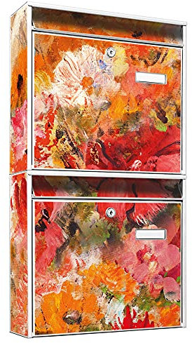 banjado® Briefkastenanlage 2 Fach 36x64x10cm mit Motiv/Briefkasten groß mit Namensschild/Postkasten A4 Einwurf inkl. Montagematerial & je 2 Schlüsseln/Briefkasten ohne Zeitungsfach
