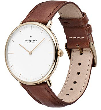 Nordgreen skandinavische Designuhr - analoges Quarzwerk, weißes Zifferblatt, austauschbare Leder/Mesh-Armbänder, stilvolle Armbanduhr, Unisex, wasserbeständig, modern, Modell Native
