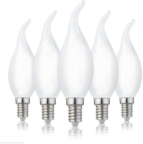 hellum LED Kerzenlampe E14 Windstoß 5er warmweiß 2,2W ersetzt 25 Watt matt | Kerzen-Windstoß Glühbirne 250 Lumen 2700 K, E14 Vintage Leuchtmittel, LED Lampe Kerzenform, LED Filament innen & außen 220285