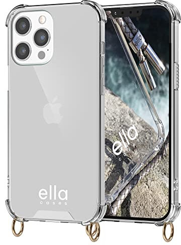ella cases Handyhülle mit Ösen für iPhone 12 Pro Max Hülle transparent mit Ringen für Handykette in Gold einzeln ohne Kette modular mit Kordel, Schnur oder Gurt zum Umhängen
