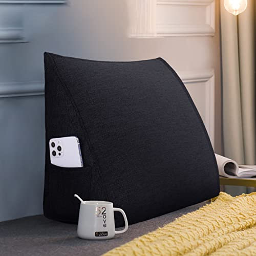 Johnear Rückenkissen Leinen Bücherkissen Lesekissen Bettkissen Lendenkissen für Sofa Rückenlehne Keilkissen Kopfenden Couch Dreieckige Kopfkissen Bettkeile Stützkissen(Dunkelgrau,45cm)