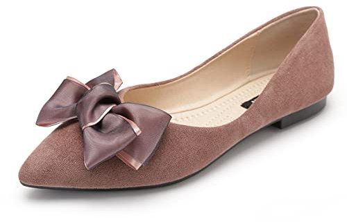 MACHSWON Womens Ballet Flats Pointed Toe Bow Faux Suede Ladies Black Slip On Ballet Pumps Dolly Shoes(Light Purple-1, Size 5.5)
