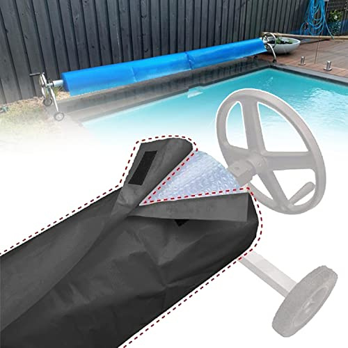 WOKEZ Couverture Enrouleur Bâche Piscine, Couverture de Protection Piscine Extérieur Intérieur, Couverture pour Bâche Solaire, Bâche de Piscine Anti-Vent/Pluie/Poussière/UV,Noir,550x126 cm