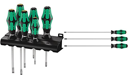 Wera 334/355/6 Kraftform Plus Lasertip Screwdriver Set with Rack, PZ/SL, 6pc, 05105656001 & 335/350/355/3 Kraftform Plus Extra-Long Screwdriver Set, PH/PZ/SL, 3pc, 05347735002
