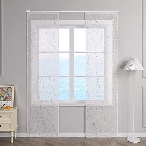 ESLIR Schiebegardinen Set 2er Flächenvorhänge Voile Gardinen mit Klettband Schiebevorhang Transparent Wohnzimmer Modern mit Wellen Muster Gold BxH 57x225cm 2 Stück