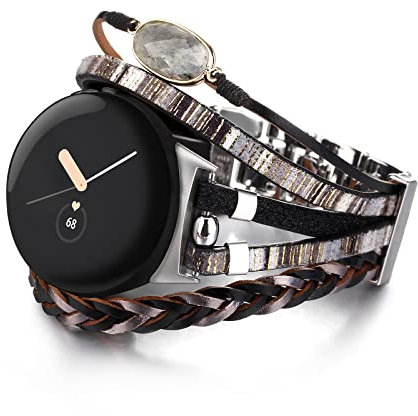 CHARMINGO Elegante cinturino in pelle compatibile con Google Pixel Watch Band, bracciali Boho gioielli multistrato per Google Pixel Watch 2022, nero